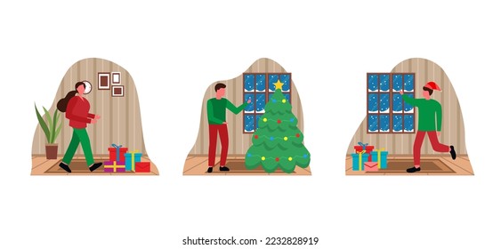 Diseño Ilustración de Diseño de Celebración de Navidad con Paquete Plano