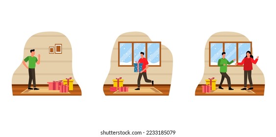 Flat Bundle Christmas Celebration Design Illustration