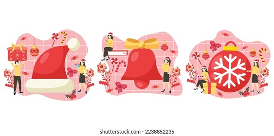 Flat Bundle Christmas Celebration Design Illustration