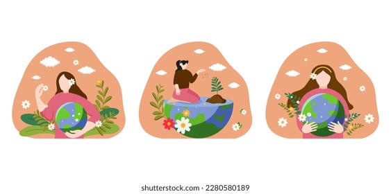Flat Bundle Earth Day Design Illustration