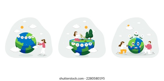 Flat Bundle Earth Day Design Illustration