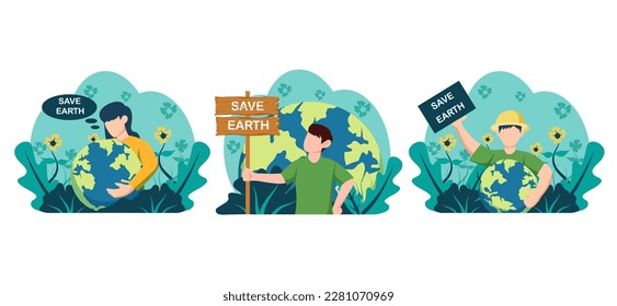 Flat Bundle Earth Day Design Illustration