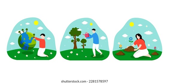 Flat Bundle Earth Day Design Illustration