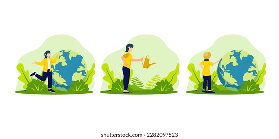 Flat Bundle Earth Day Design Illustration