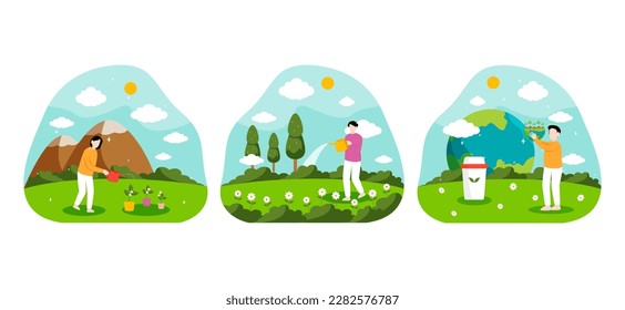 Flat Bundle Earth Day Design Illustration