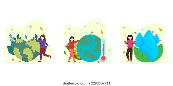 Flat Bundle Earth Day Design Illustration