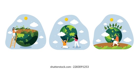 Flat Bundle Earth Day Design Illustration