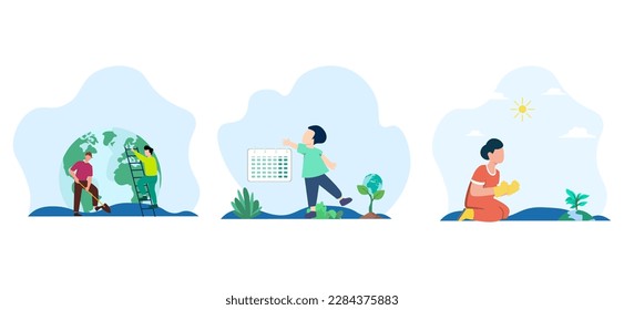 Flat Bundle Earth Day Design Illustration