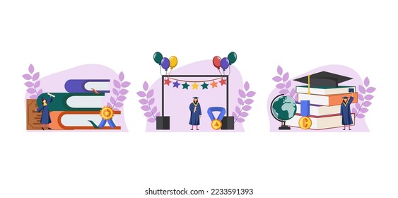Ilustración de diseño de graduación de paquete plano
