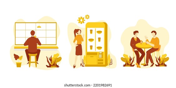 Flat Bundle Lunch at Cafe Design Illustration