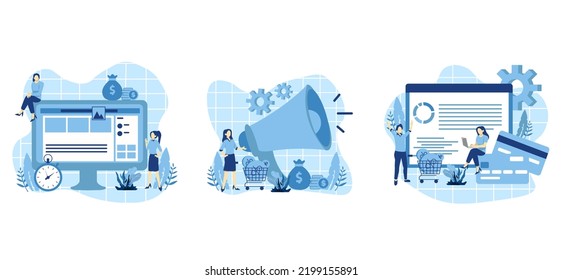 Flat Bundle Marketing Room Site Design Illustration