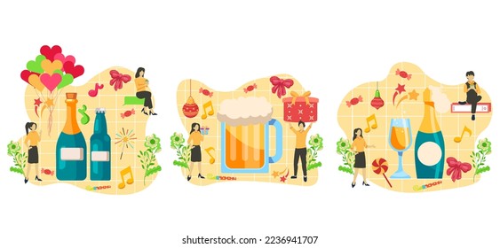 Flat Bundle New Year Celebration Design Illustration