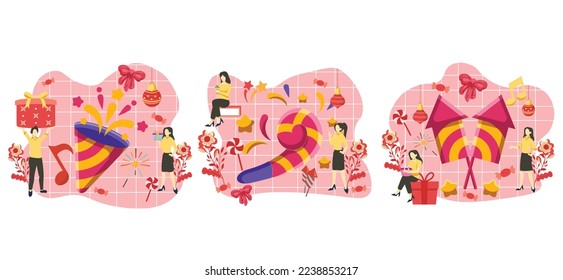 Diseño Ilustración de Diseño de Celebración de Año Nuevo con Paquete Plano