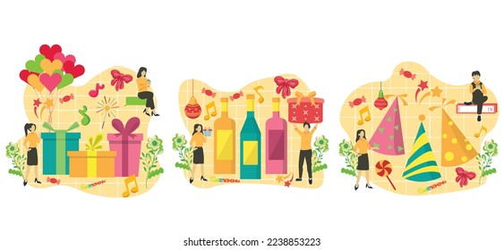 Flat Bundle New Year Celebration Design Illustration