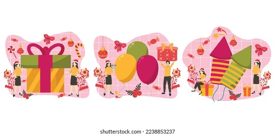 Flat Bundle New Year Celebration Design Illustration