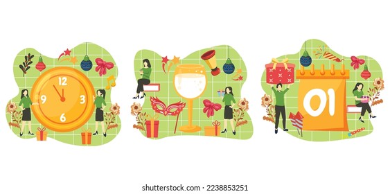 Flat Bundle New Year Celebration Design Illustration