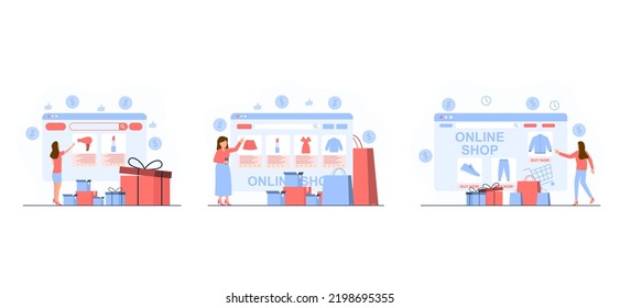 Flat Bundle Online Shop E Commerce Design Illustration