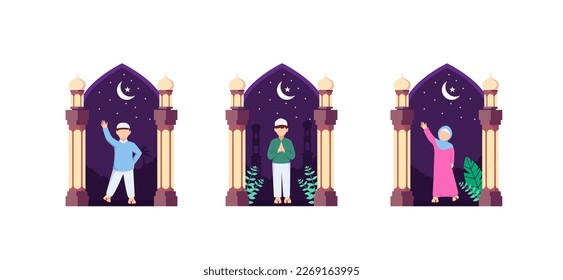 Flat Bundle Ramadan Design Illustration