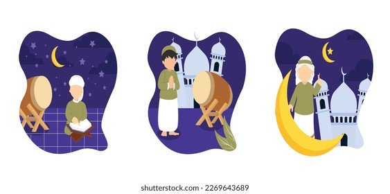 Flat Bundle Ramadan Design Illustration