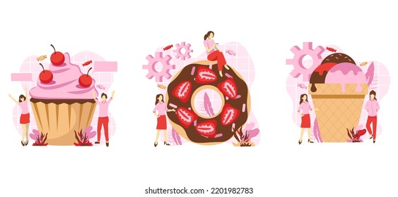 Flat Bundle Sweet Cupcake Cafe Design Illustration