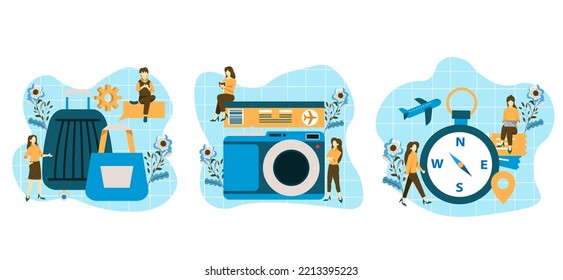 Flat Bundle Travel Blue Design Illustration