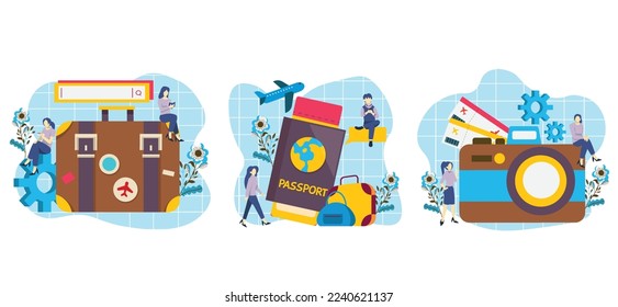Flat Bundle Travel Blue Design Illustration