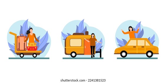 Ilustración de diseño de viajes de paquete plano
