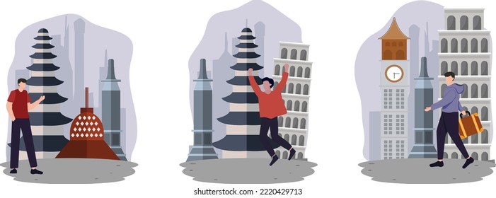 Ilustración de diseño de destino de viaje de paquete plano
