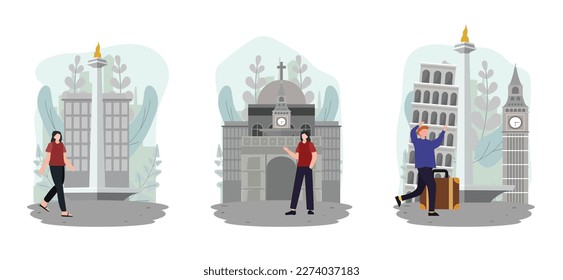 Flat Bundle Travel Destination Design Illustration