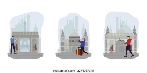 Ilustración de diseño de destino de viaje de paquete plano