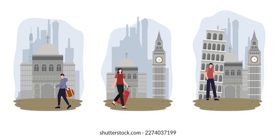 Ilustración de diseño de destino de viaje de paquete plano