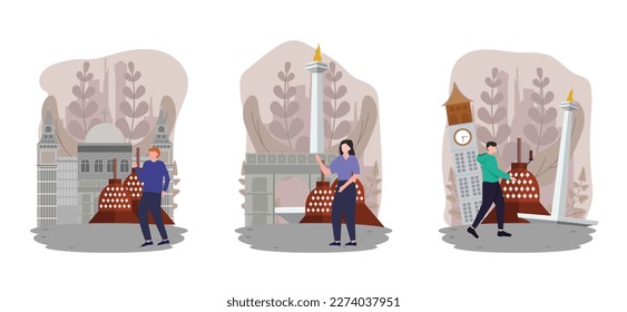 Ilustración de diseño de destino de viaje de paquete plano