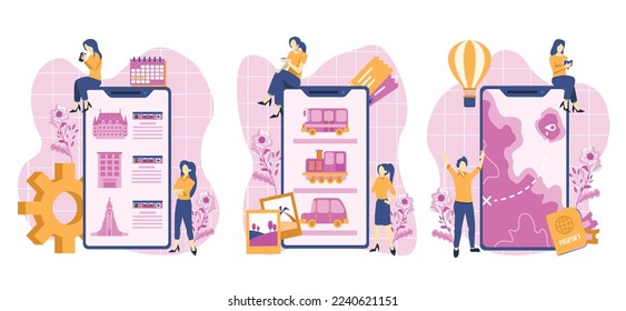 Flat Bundle Travel Online Ticket Design Illustration