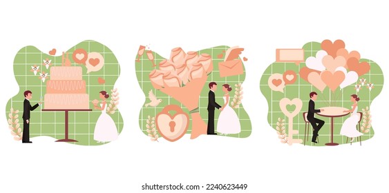 Ilustración de diseño de bodas de paquete plano