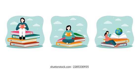 Flat Bundle World Book Day Design Illustration