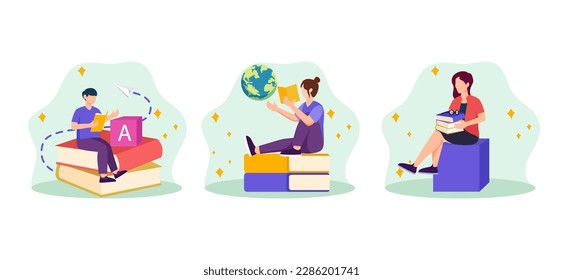 Flat Bundle World Book Day Design Illustration
