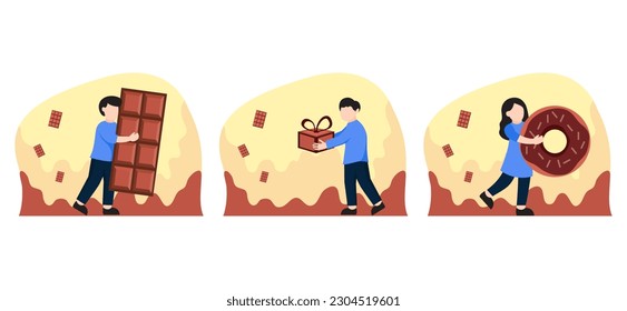 Flat Bundle World Chocolate Day Design Illustration