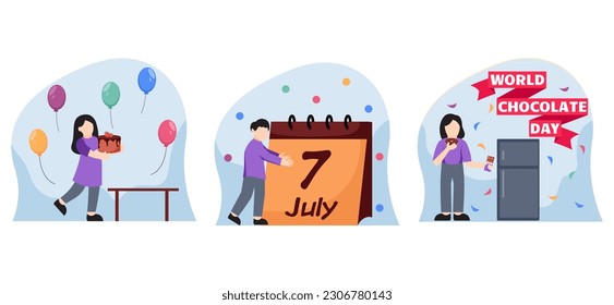 Flat Bundle World Chocolate Day Design Illustration