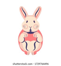 Flat bunny clipart. Vector stock illustration with pastel rabbit for animated, easter, greeting cards, pattern design. Cartoon character isolated on white background.