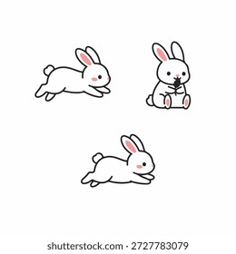 Conjunto de ilustração coelho plano com design simples