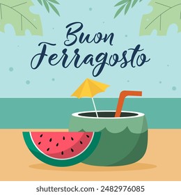 flat Buon Ferragosto italia summer festival illustration