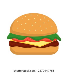 Flat Burger with cutlet, cheese and tomatoes 