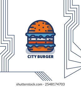 Flat burger design with outline design for burger street food campaign. Burger fast food advertisement template design