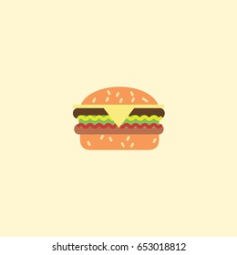 Flat Burger Element. Vector Illustration Of Flat Fast Food Isolated On Clean Background. Can Be Used As Fast, Food And Burger Symbols.