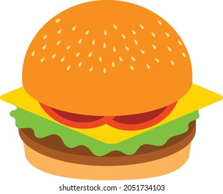 Flat burger illustration for logo, promotion, brochure, element design, flyer, or template