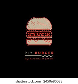 Flat burger logo design with red line art design for burger shop design with ply burger named.