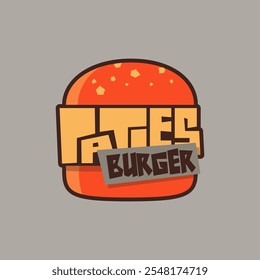 Flat burger with flat typography design of patties burger for burger street food template. Burger fast food advertising design