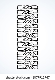 Flat bus rim stamp set on muddy dust white snow backdrop. Outline black ink pan hand drawn tread logo emblem sign design in retro art doodle contour style. Close up detail view with space for text