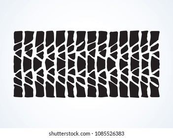 Flat bus rim stamp set on muddy dust white snow backdrop. Outline black ink pen hand drawn tread logo emblem sign design in retro art doodle contour style. Close up detail view with space for text