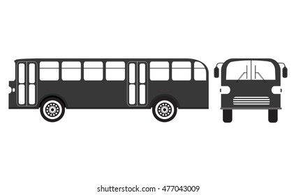 Flat bus silhouette icon.Set vector flat city and school bus modern and retro old vintage.Public transport.Design elements for the websites, booklets, leaflets.
